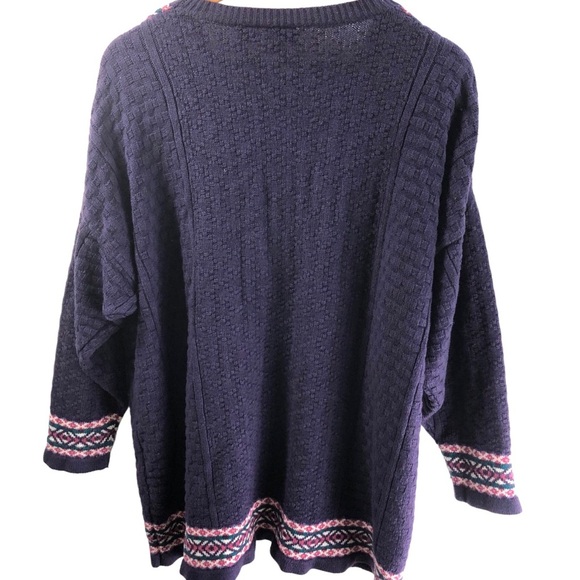 Vintage Stefano V Neck Sweater OS Cable Knit Chunky Contrast Print Purple Casual - Picture 7 of 9
